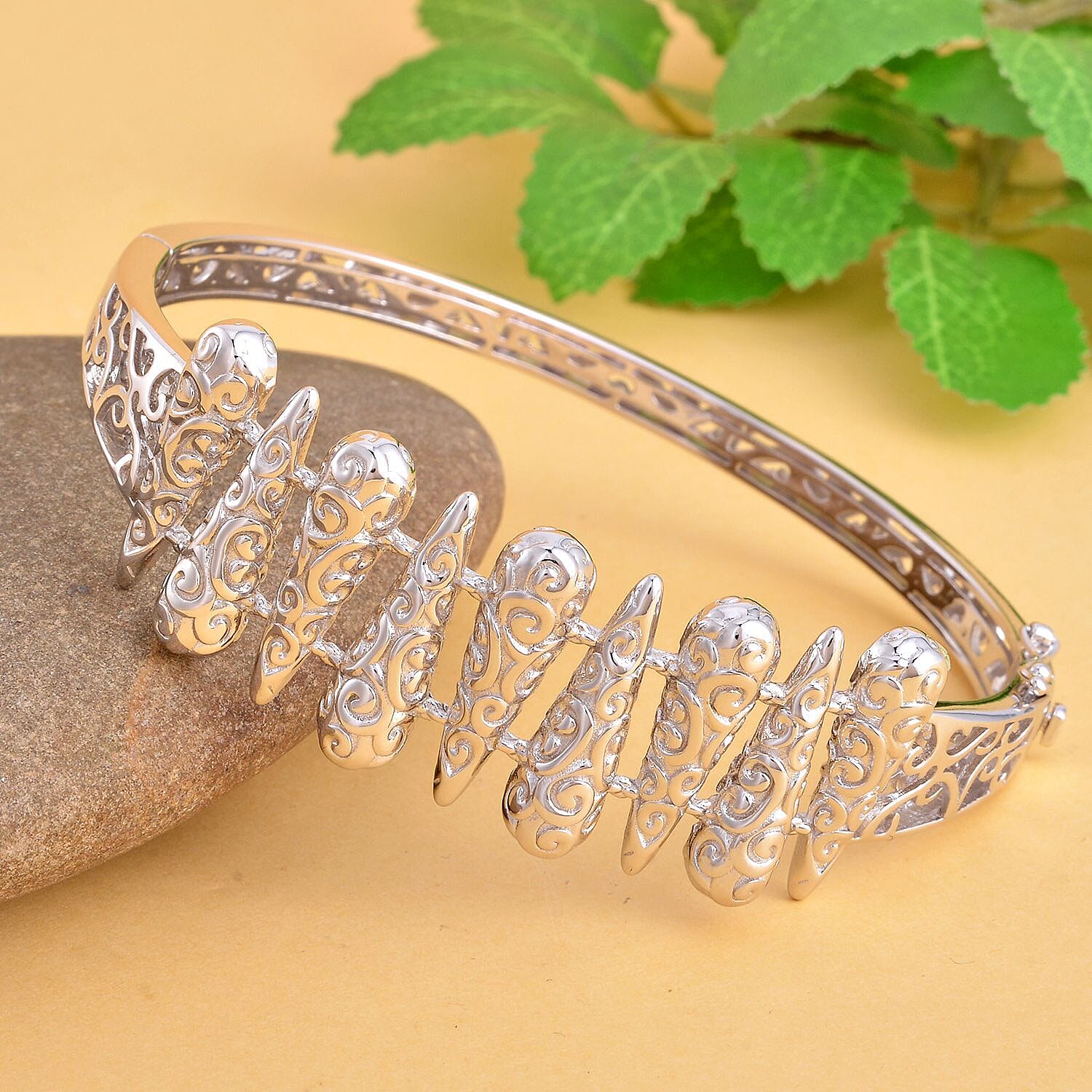 Lucy Q Air Drip Collection - Rhodium Overlay Sterling Silver Bangle (Size -7.5), Silver 7273514 6