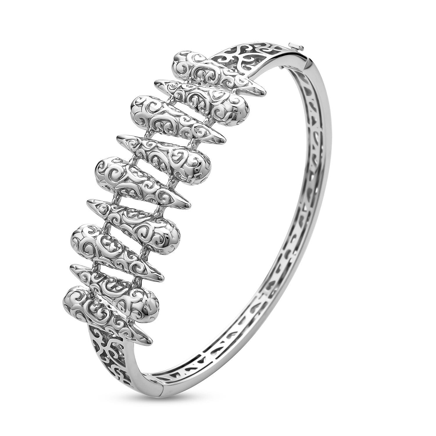 Lucy Q Air Drip Collection - Rhodium Overlay Sterling Silver Bangle (Size -7.5), Silver 7273514 7