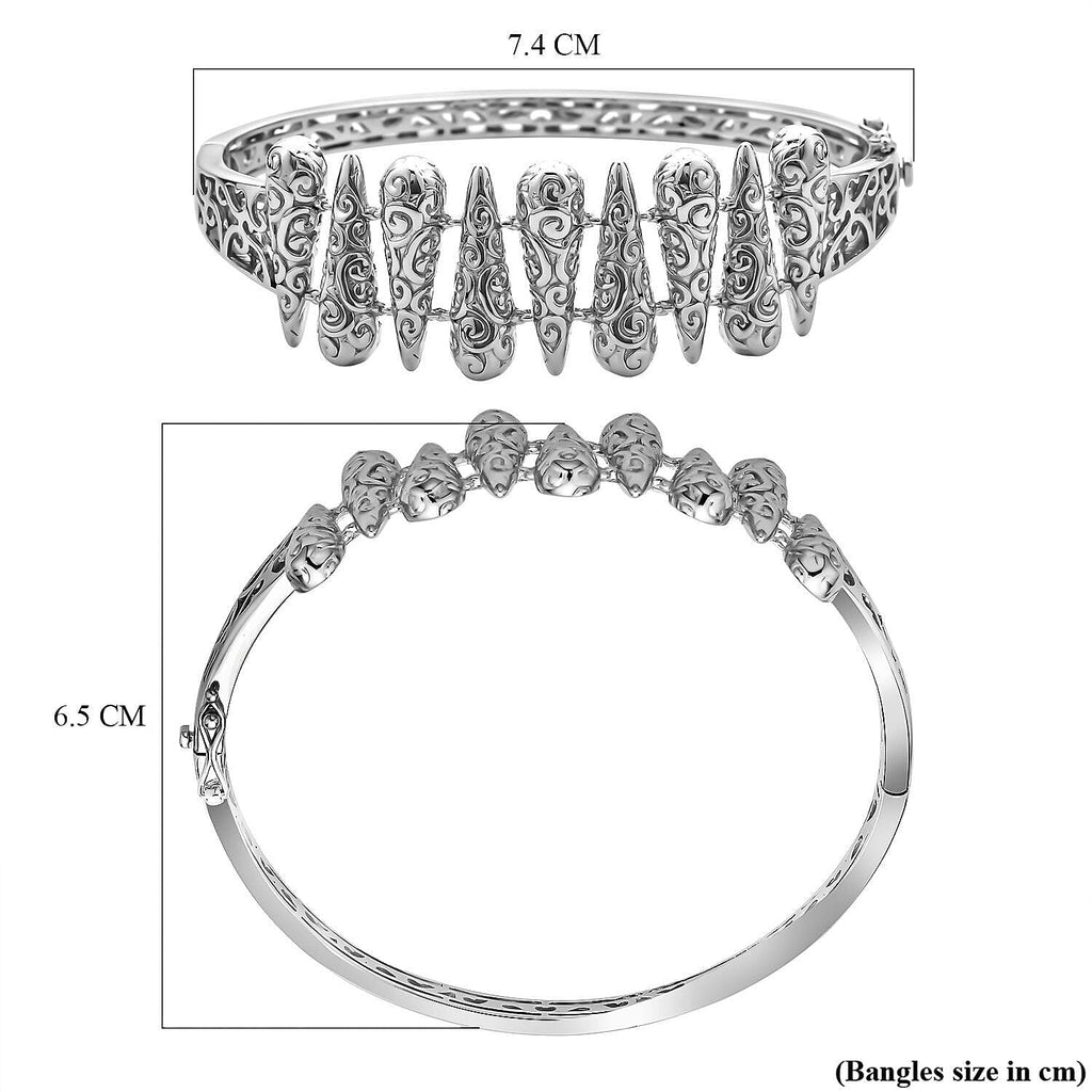 LucyQ Air Drip Collection - Rhodium Overlay Sterling Silver Bangle (Size -7.5) Silver Wt 37.70 grams
