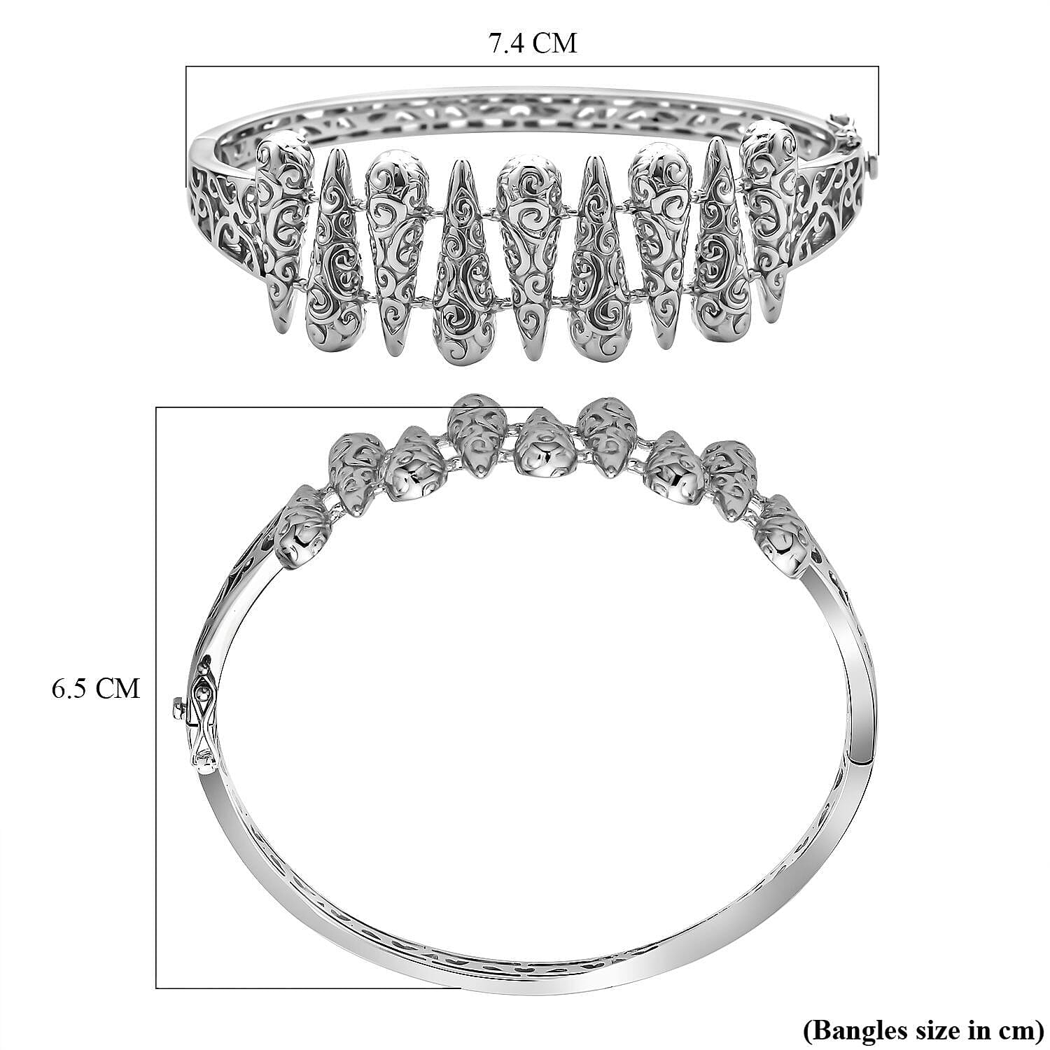Lucy Q Air Drip Collection - Rhodium Overlay Sterling Silver Bangle (Size -7.5), Silver 7273514 9