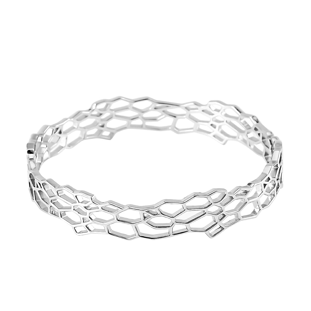 Lucy Q Honeycomb Collection - Rhodium Overlay Sterling Silver Honeycomb Bangle (Size 7.5) 7545925 0