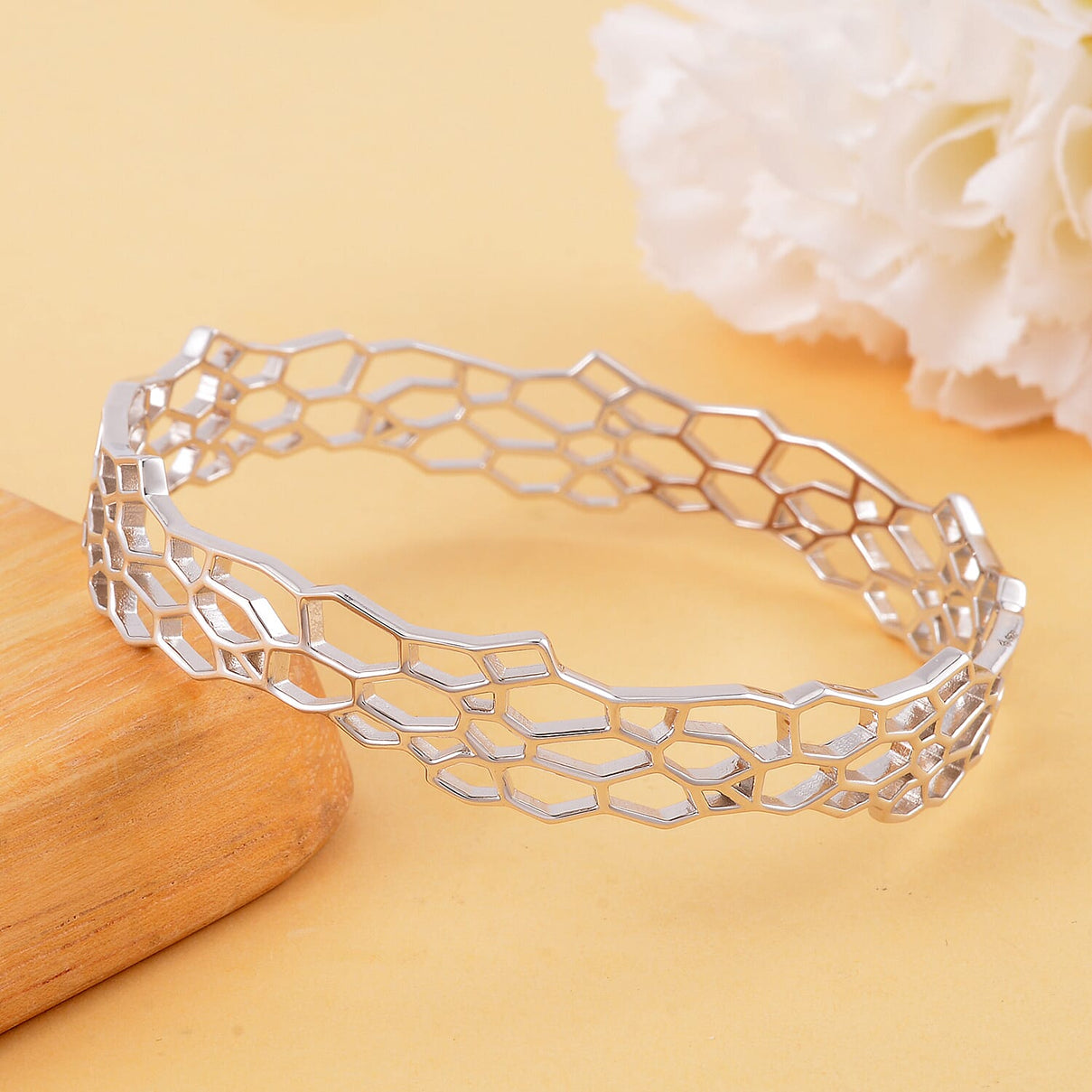 Lucy Q Honeycomb Collection - Rhodium Overlay Sterling Silver Honeycomb Bangle (Size 7.5) 7545925 1