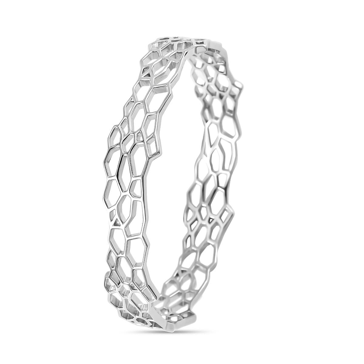 Lucy Q Honeycomb Collection - Rhodium Overlay Sterling Silver Honeycomb Bangle (Size 7.5) 7545925 2