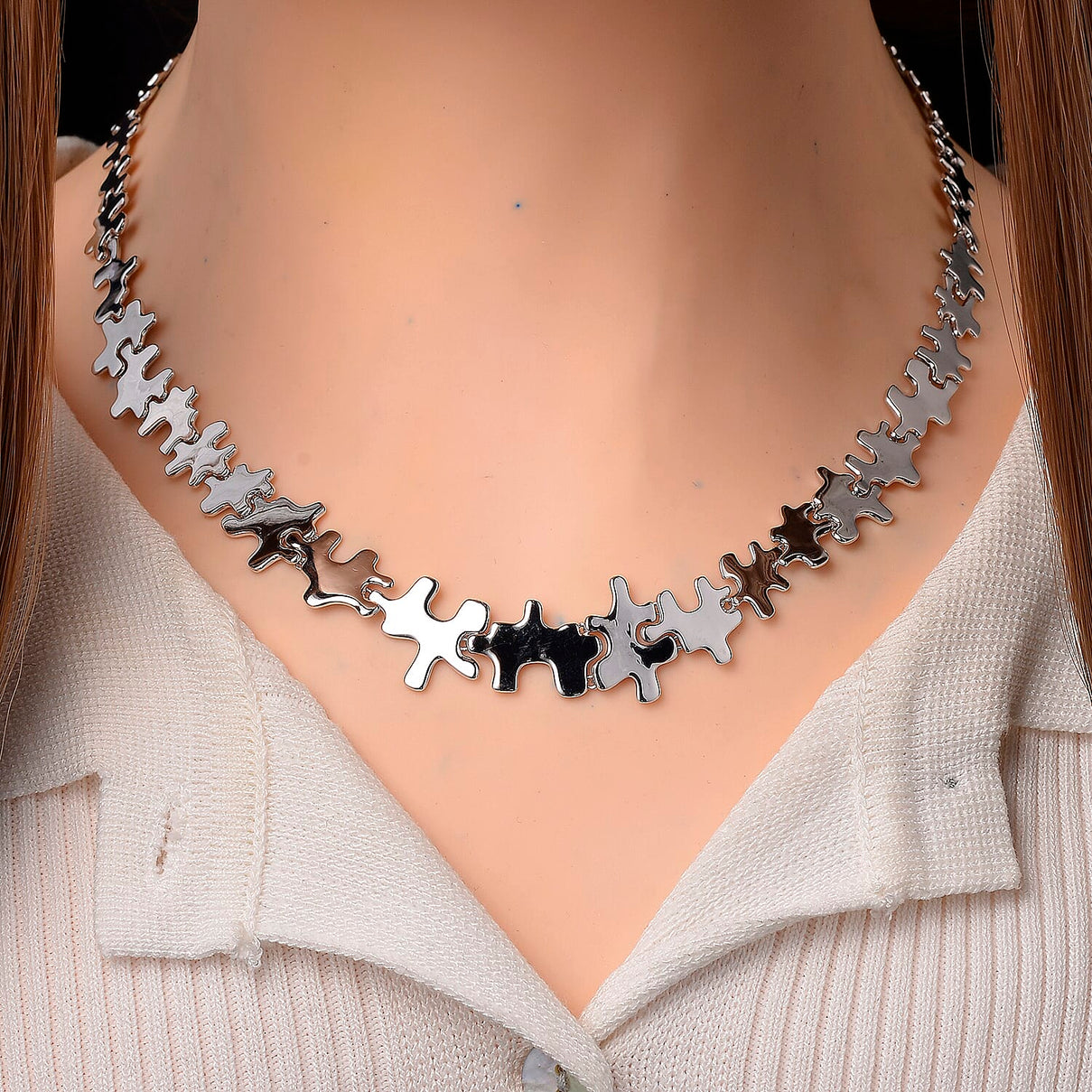 Lucy Q Jigsaw Collection - Rhodium Overlay Sterling Silver Necklace (Size 16-4 inch Ext.) Silver Wt. 34.60 Gms. 8112200 2