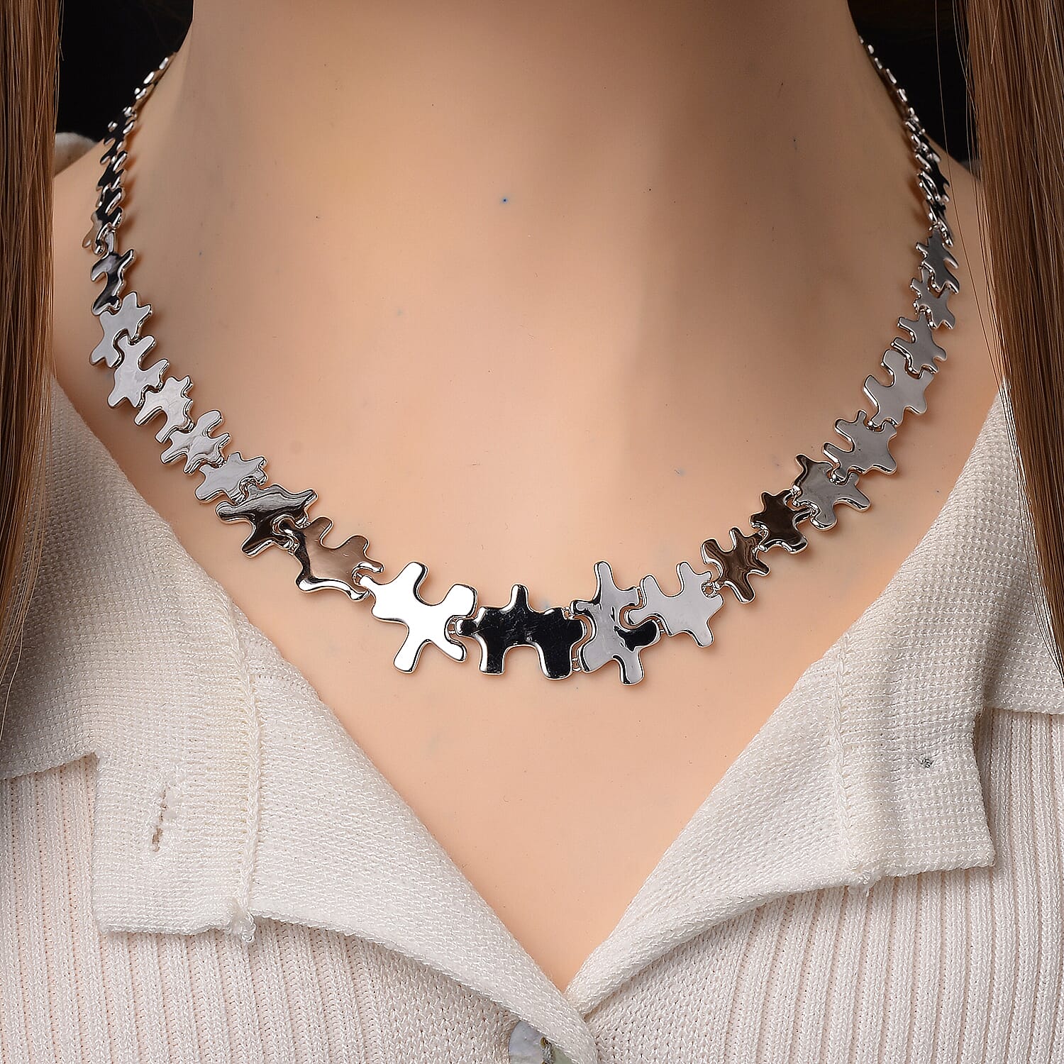 Lucy Q Jigsaw Collection - Rhodium Overlay Sterling Silver Necklace (Size 16-4 inch Ext.) Silver Wt. 34.60 Gms. 8112200 2