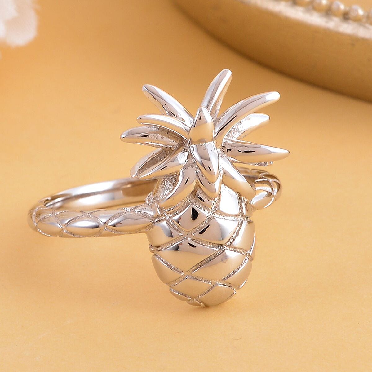 Lucy Q Delicious Collection - Rhodium Overlay Sterling Silver Pineapple Ring 7273577 3