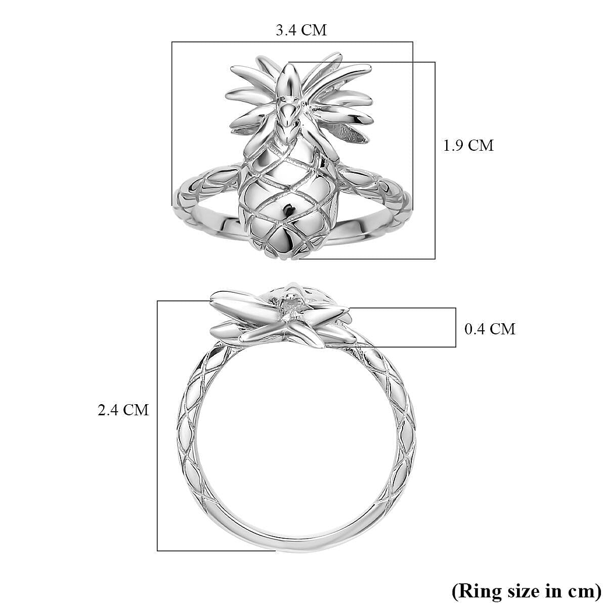 Lucy Q Delicious Collection - Rhodium Overlay Sterling Silver Pineapple Ring 7273577 11