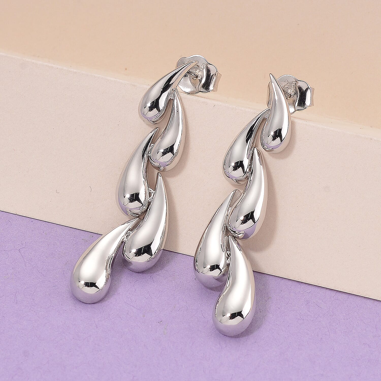 Lucy Q Drip Collection - Rhodium Overlay Sterling Silver Push Back Earring 8126777 2