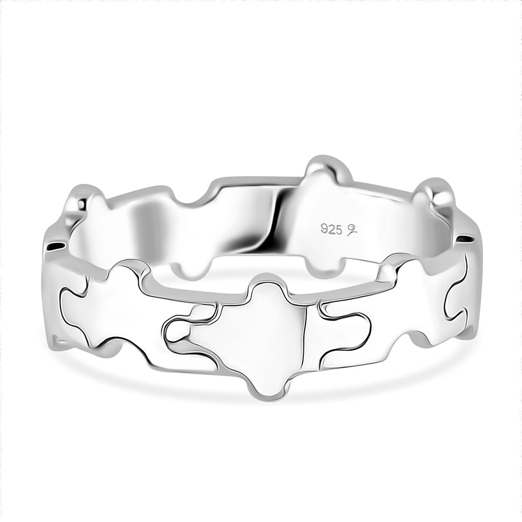 Lucy Q Jigsaw Collection - Rhodium Overlay Sterling Silver Puzzle Band Ring