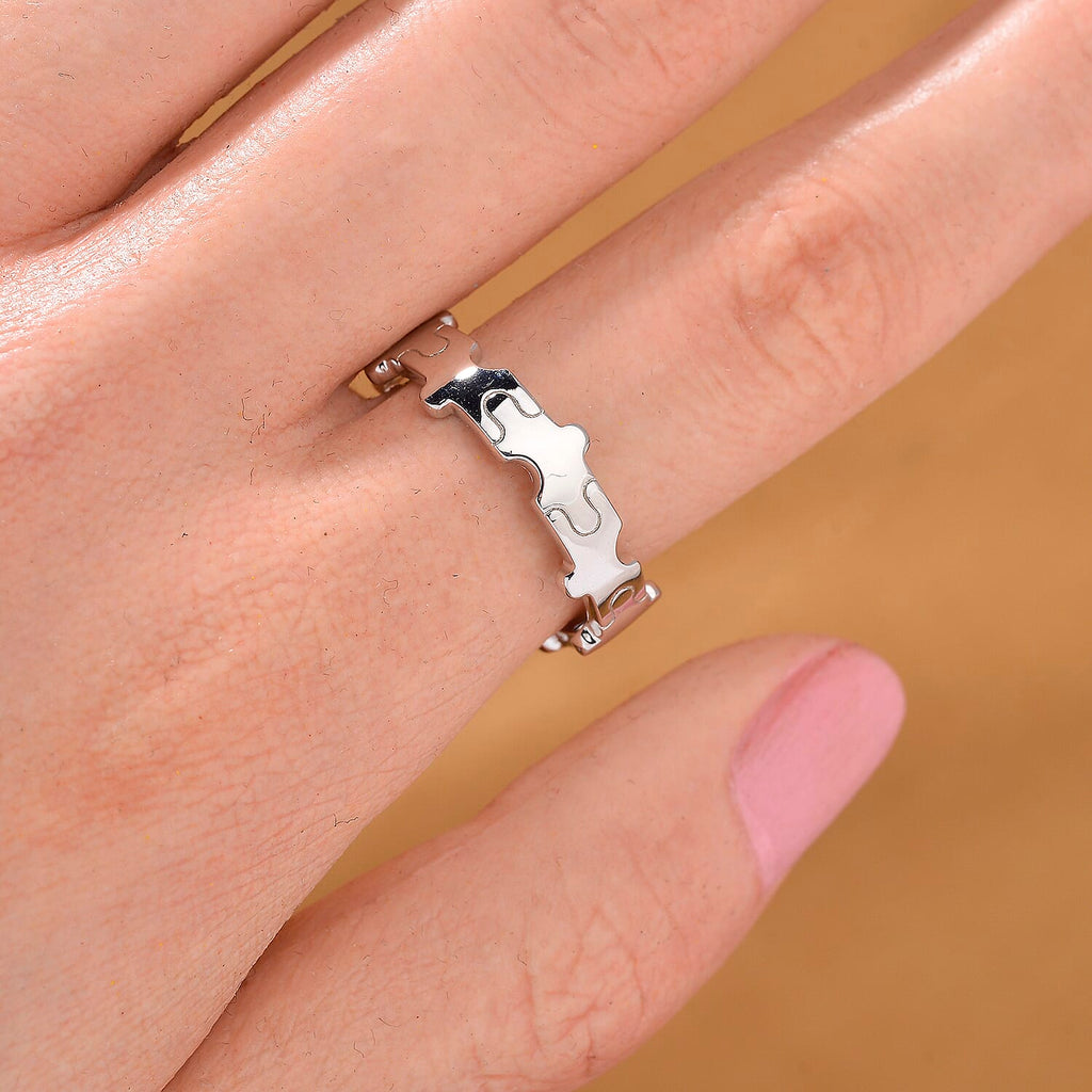 Lucy Q Jigsaw Collection - Rhodium Overlay Sterling Silver Puzzle Band Ring