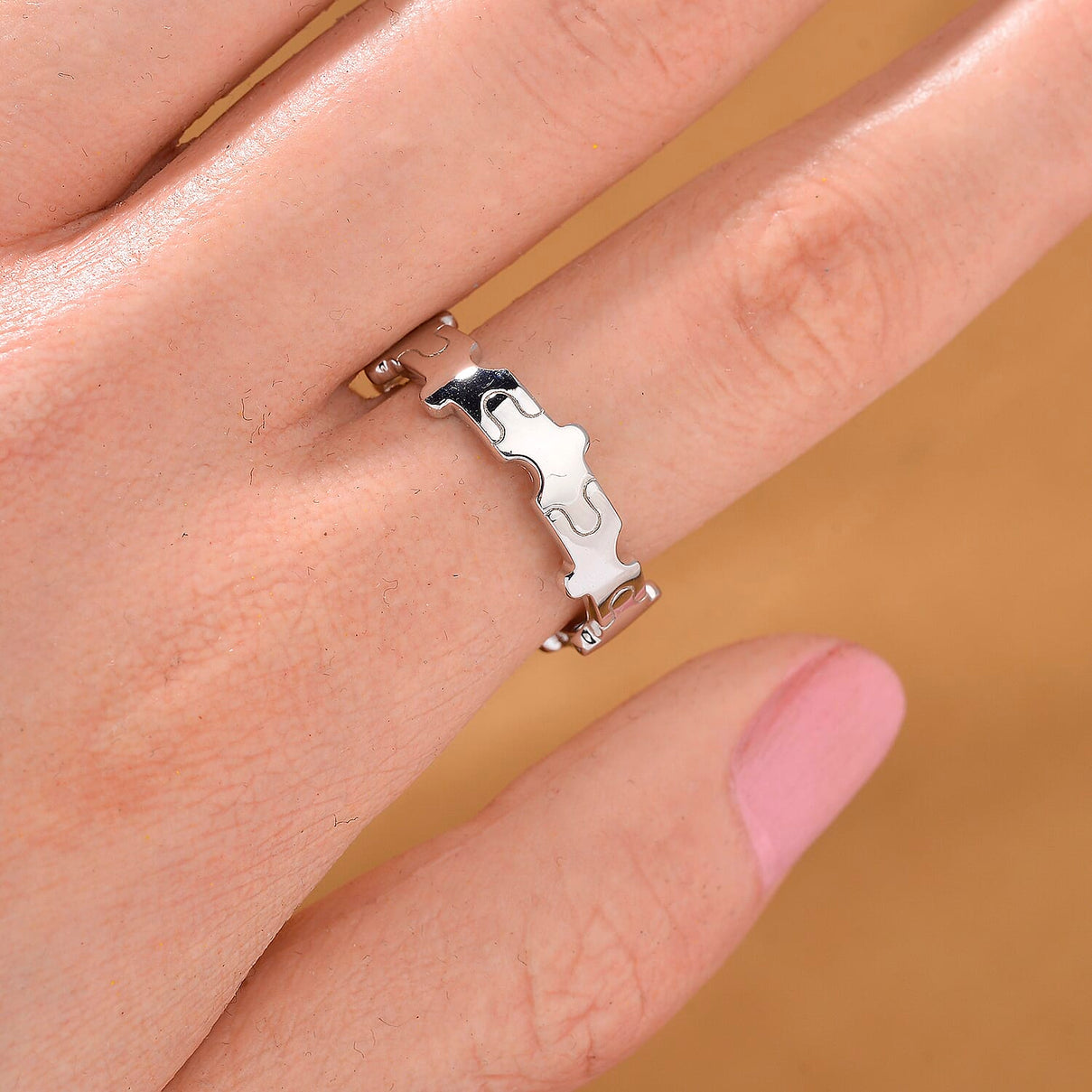 LUCY Q Jigsaw Collection - Rhodium Overlay Sterling Silver Puzzle Band Stackable Ring 8112205 2
