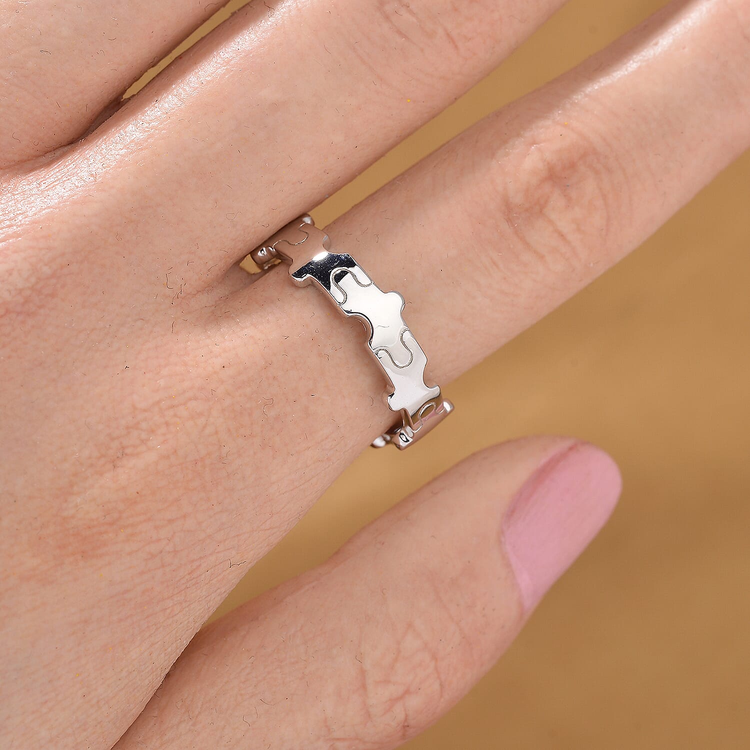LUCY Q Jigsaw Collection - Rhodium Overlay Sterling Silver Puzzle Band Stackable Ring 8112205 2
