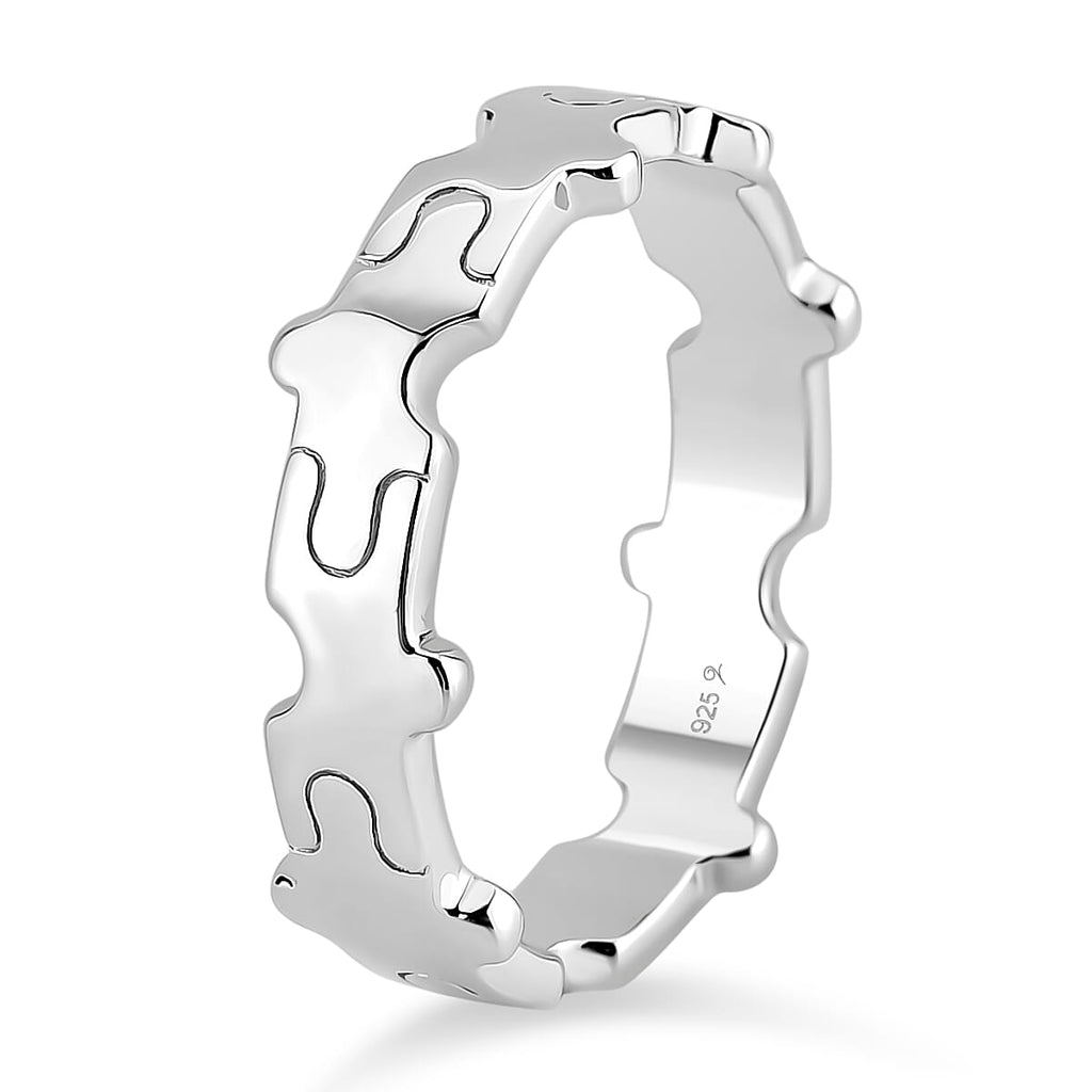 Lucy Q Jigsaw Collection - Rhodium Overlay Sterling Silver Puzzle Band Ring