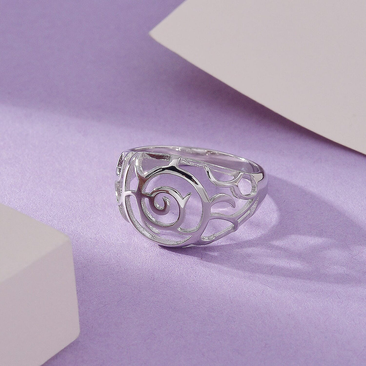LucyQ - Air Drip Collection Floral Swirl Ring in Rhodium Overlay Sterling Silver 8064237 2