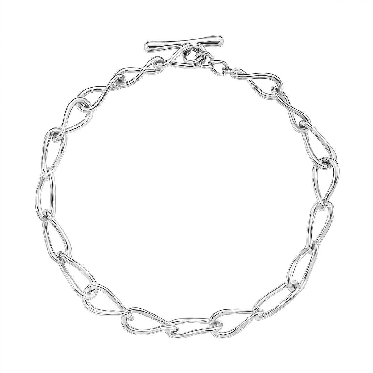Lucy Q Drip Collection - Rhodium Overlay Sterling Silver Link Bracelet with T-Bar Clasp 8 Inch 8108273 0