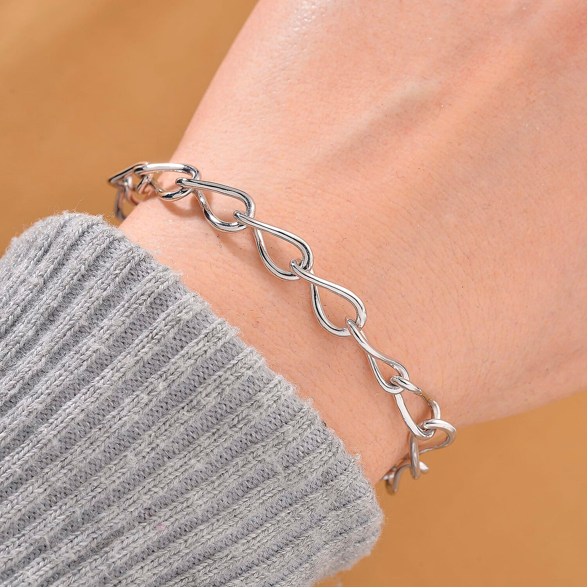Lucy Q Drip Collection - Rhodium Overlay Sterling Silver Link Bracelet with T-Bar Clasp 8 Inch 8108273 2