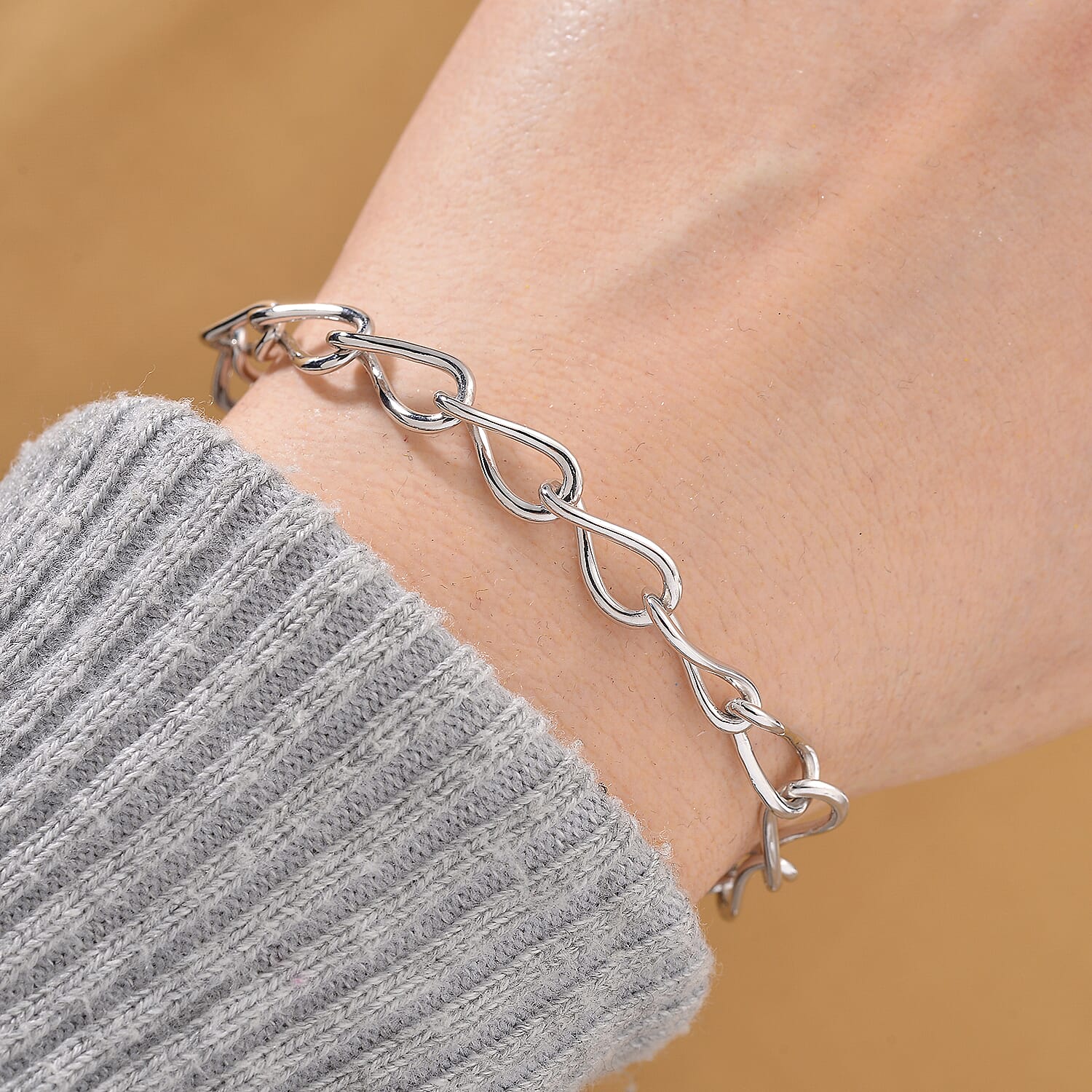 Lucy Q Drip Collection - Rhodium Overlay Sterling Silver Link Bracelet with T-Bar Clasp 8 Inch 8108273 2