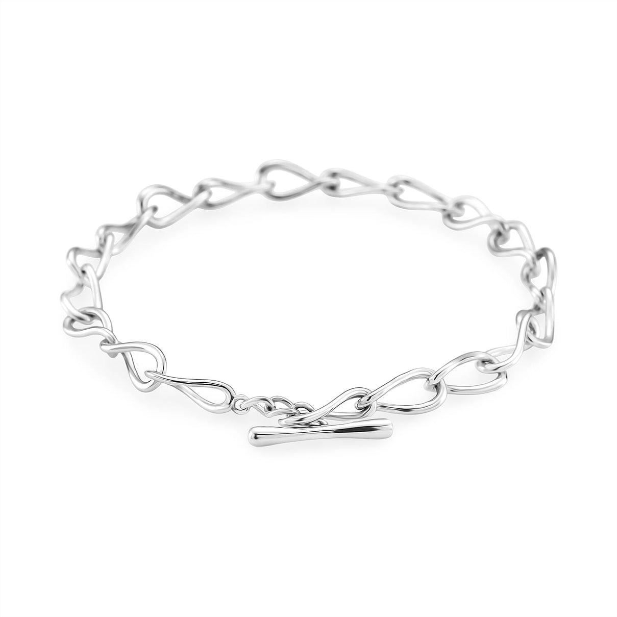 Lucy Q Drip Collection - Rhodium Overlay Sterling Silver Link Bracelet with T-Bar Clasp 8 Inch 8108273 4