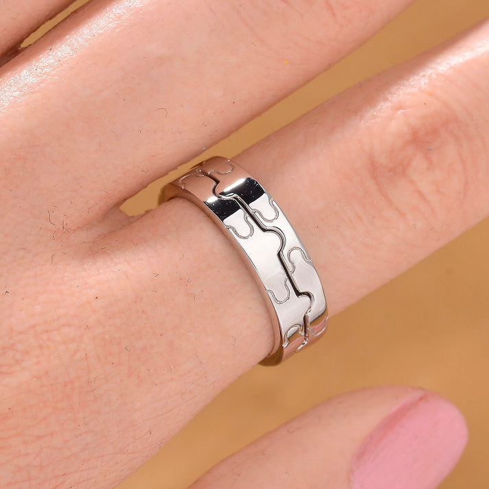 LUCY Q Jigsaw Collection - Set of 2 Interlocking Stackable Band Ring in Rhodium Overlay Sterling Silver 4372421 2