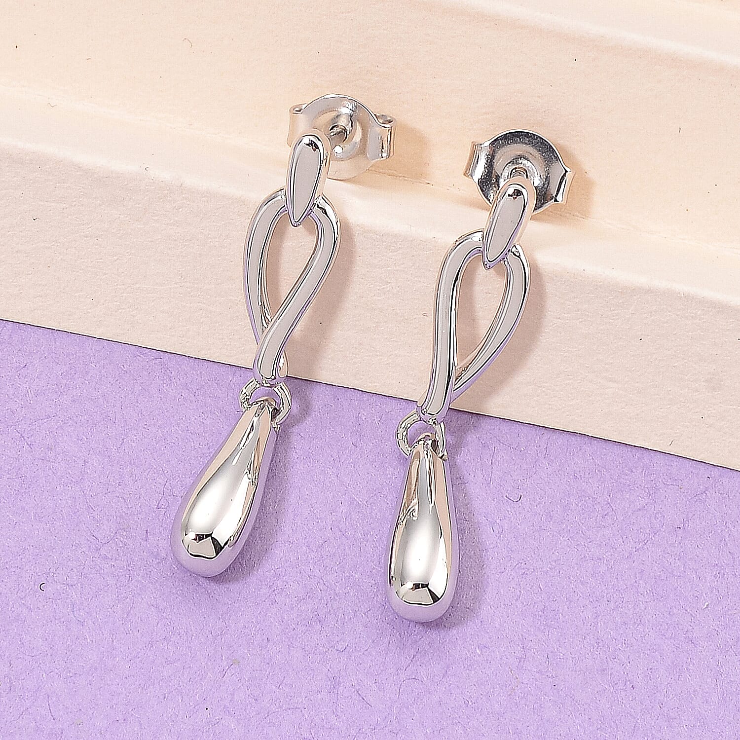 Lucy Q Drop Collection - Rhodium Overlay Sterling Silver Earrings with Push Back 8108299 2