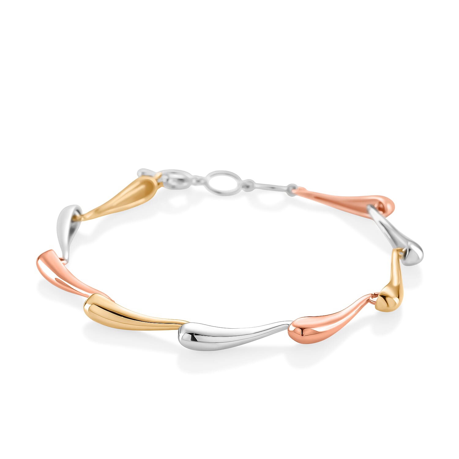 LucyQ Tri Drip Collection - Sterling Silver Bracelet (Size 7 - 1 Ext) with T-Bar Clasp in 18K Vermeil Tri Colour Plated, Silver Wt. 10.24 Gms. 8207202 0