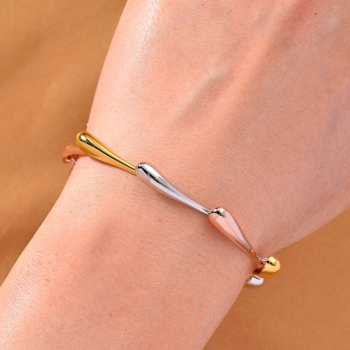 LucyQ Tri Drip Collection - Sterling Silver Bracelet (Size 7 - 1 Ext) with T-Bar Clasp in 18K Vermeil Tri Colour Plated, Silver Wt. 10.24 Gms. 8207202 2