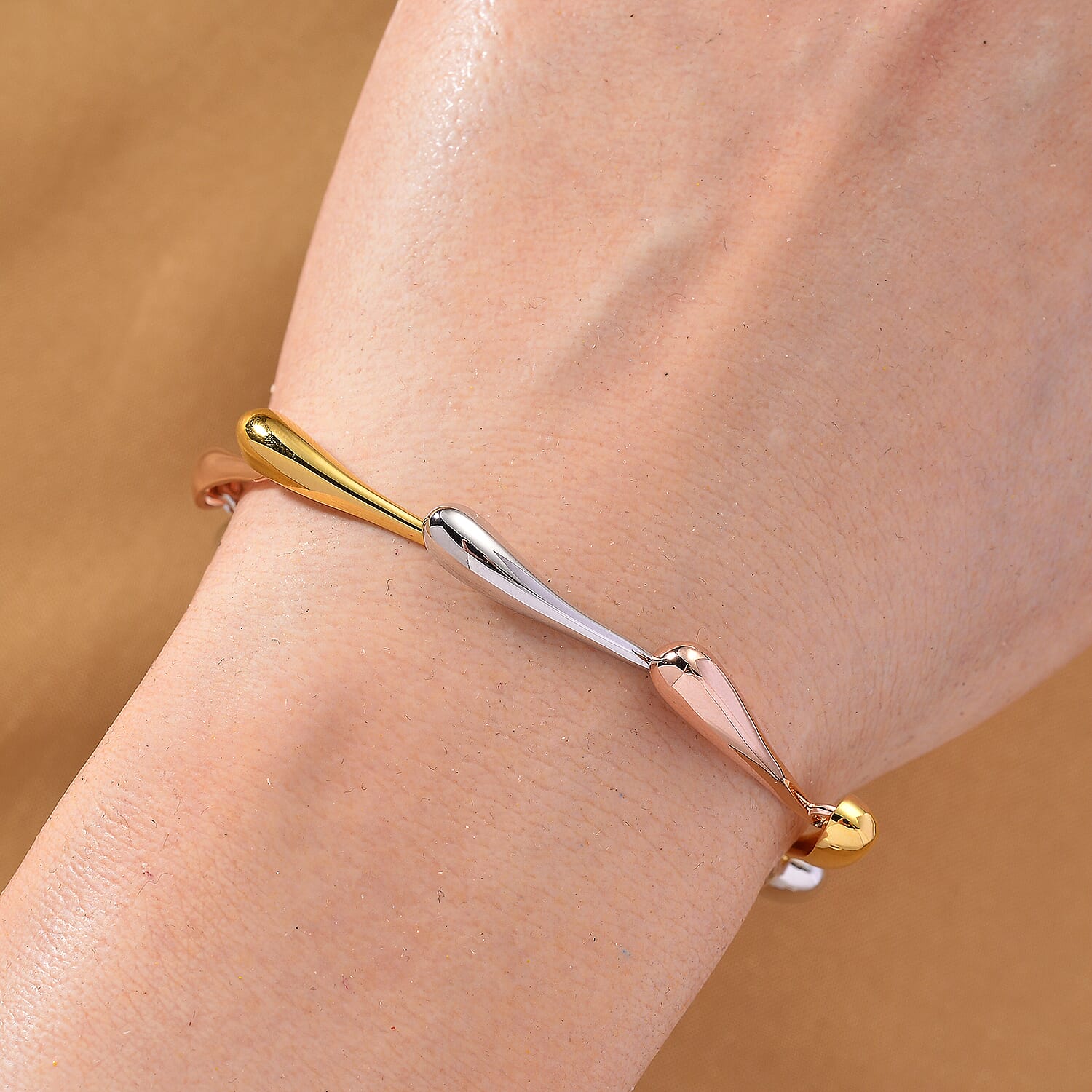 LucyQ Tri Drip Collection - Sterling Silver Bracelet (Size 7 - 1 Ext) with T-Bar Clasp in 18K Vermeil Tri Colour Plated, Silver Wt. 10.24 Gms. 8207202 2