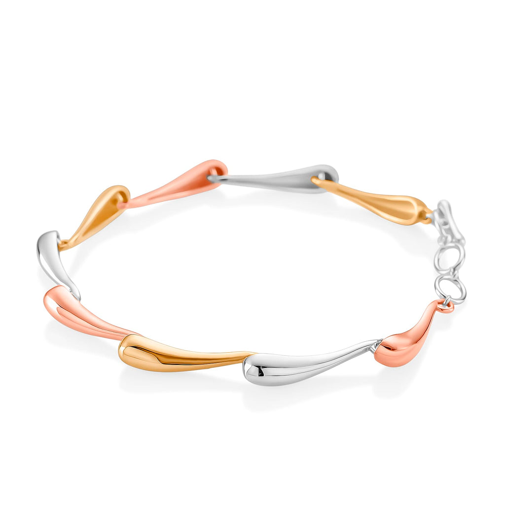 LucyQ Tri Drip Collection - Sterling Silver Bracelet (Size 7 - 1 Ext) with T-Bar Clasp in 18K Vermeil Tri Colour Plated, Silver Wt. 10.24 Gms.