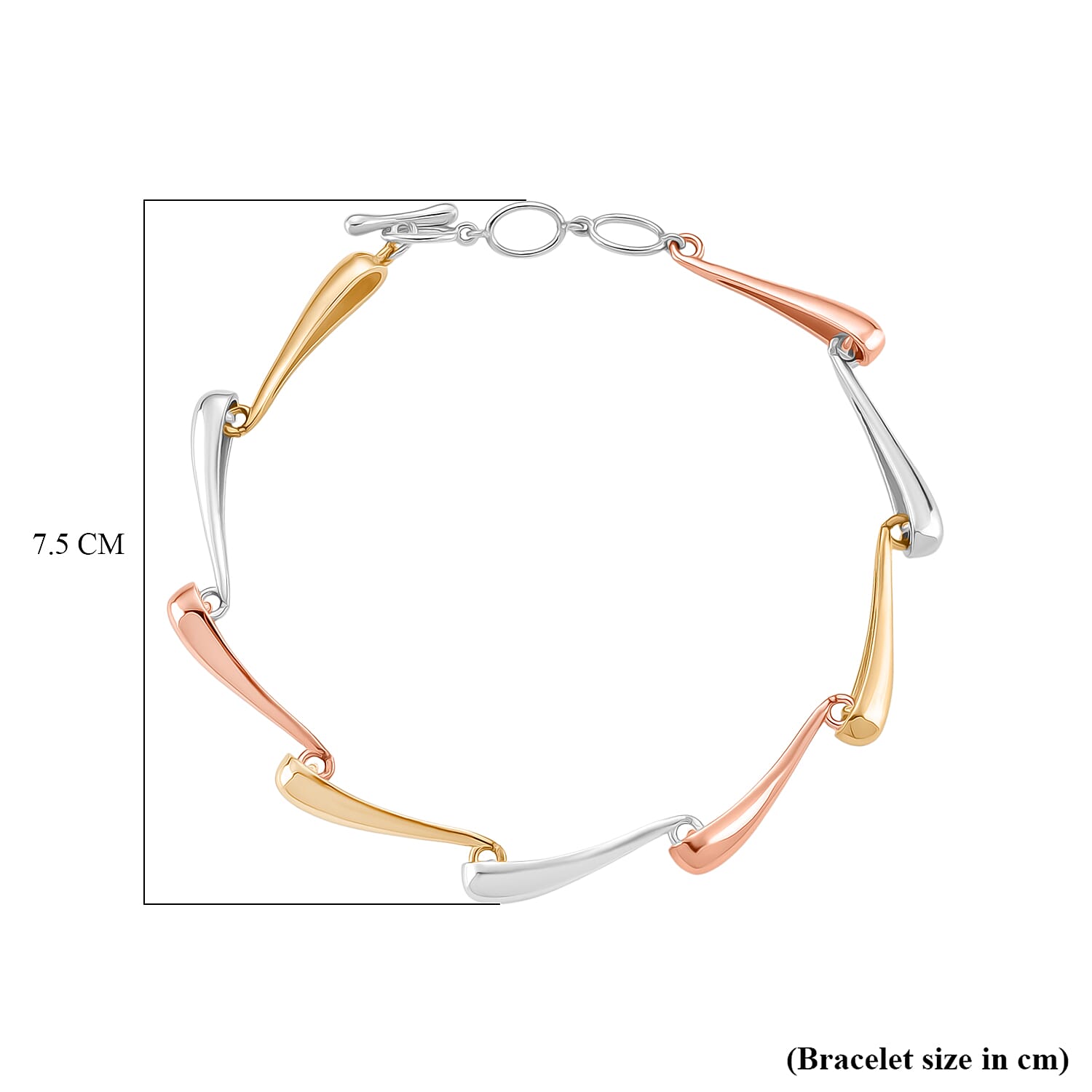 LucyQ Tri Drip Collection - Sterling Silver Bracelet (Size 7 - 1 Ext) with T-Bar Clasp in 18K Vermeil Tri Colour Plated, Silver Wt. 10.24 Gms. 8207202 5