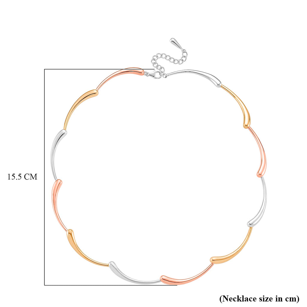 LucyQ Tri Drip Collection - Sterling Silver Necklace (Size 18 - 2 Ext) in 18K Vermeil Tri Colour Plated, Silver Wt. 28.90 Gms.