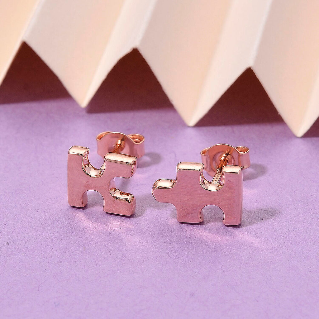 Lucy Q Puzzle Piece Stud Earring with Push Back in 18K Vermeil Rose Gold Plated Sterling Silver
