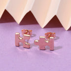 Lucy Q Puzzle Piece Stud Earring with Push Back in 18K Vermeil Rose Gold Plated Sterling Silver