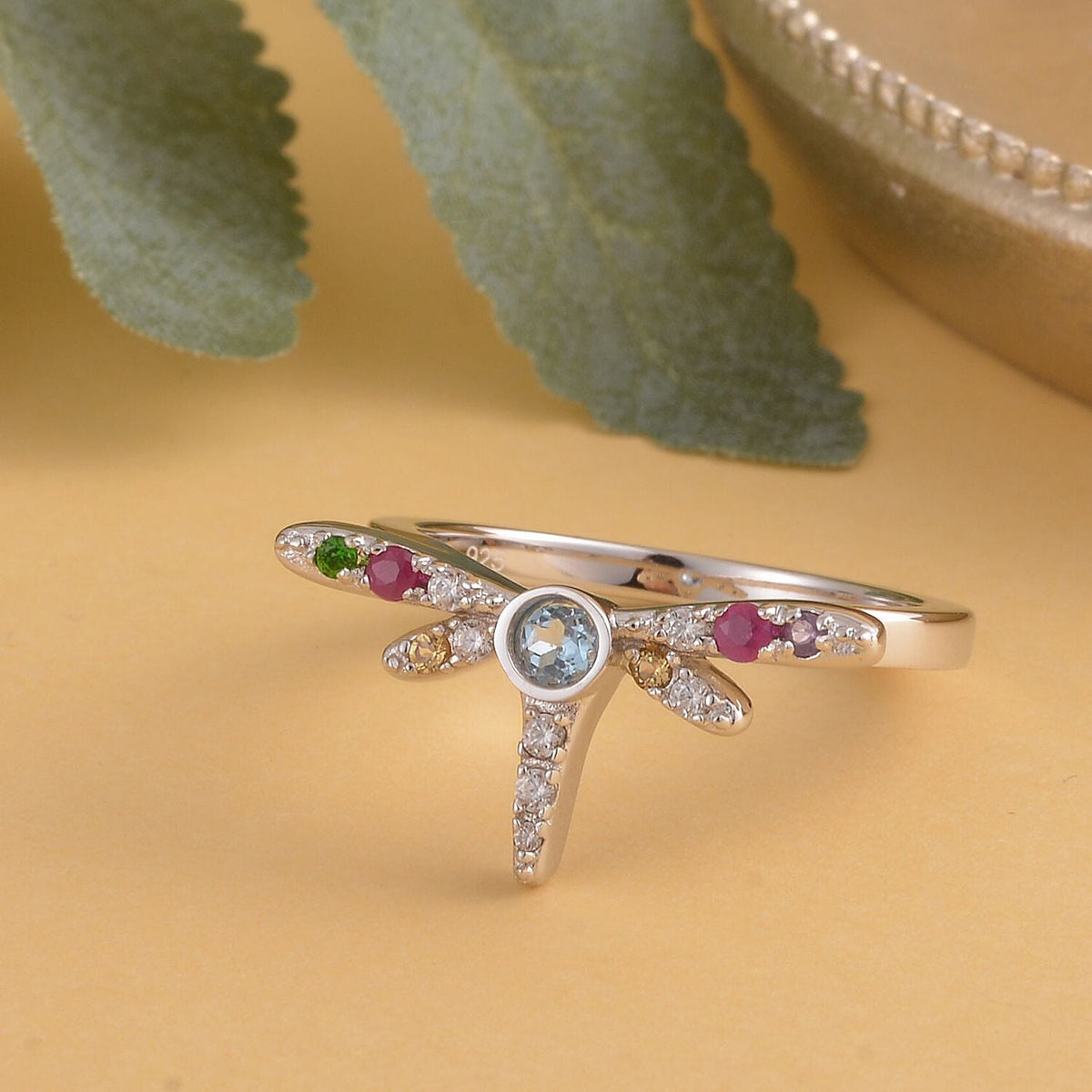 Lucy Q- Dragonfly Collection - Swiss Blue Topaz and Multi Gemstone Ring in Rhodium Overlay Sterling Silver 7280360 3