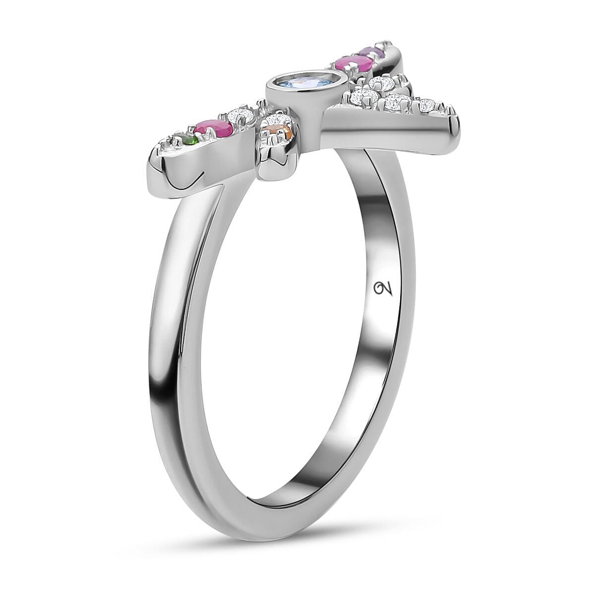 Lucy Q- Dragonfly Collection - Swiss Blue Topaz and Multi Gemstone Ring in Rhodium Overlay Sterling Silver 7280360 7