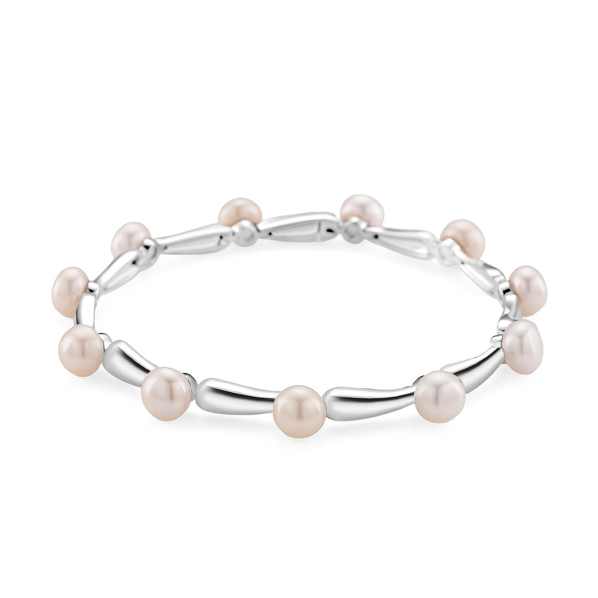 Lucy Q Pearl Drop Collection - White Fresh Water Pearl Bracelet (Size - 7) in Rhodium Overlay Sterling Silver 30.00 Ct. 8108253 0
