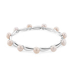 Lucy Q Pearl Drop Collection - White Fresh Water Pearl Bracelet (Size 8) in Rhodium Overlay Sterling Silver 32.08 Ct, Silver Wt. 15.80 Gms.