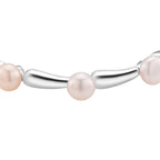 Lucy Q Pearl Drop Collection - White Fresh Water Pearl Bracelet (Size 8) in Rhodium Overlay Sterling Silver 32.08 Ct, Silver Wt. 15.80 Gms.
