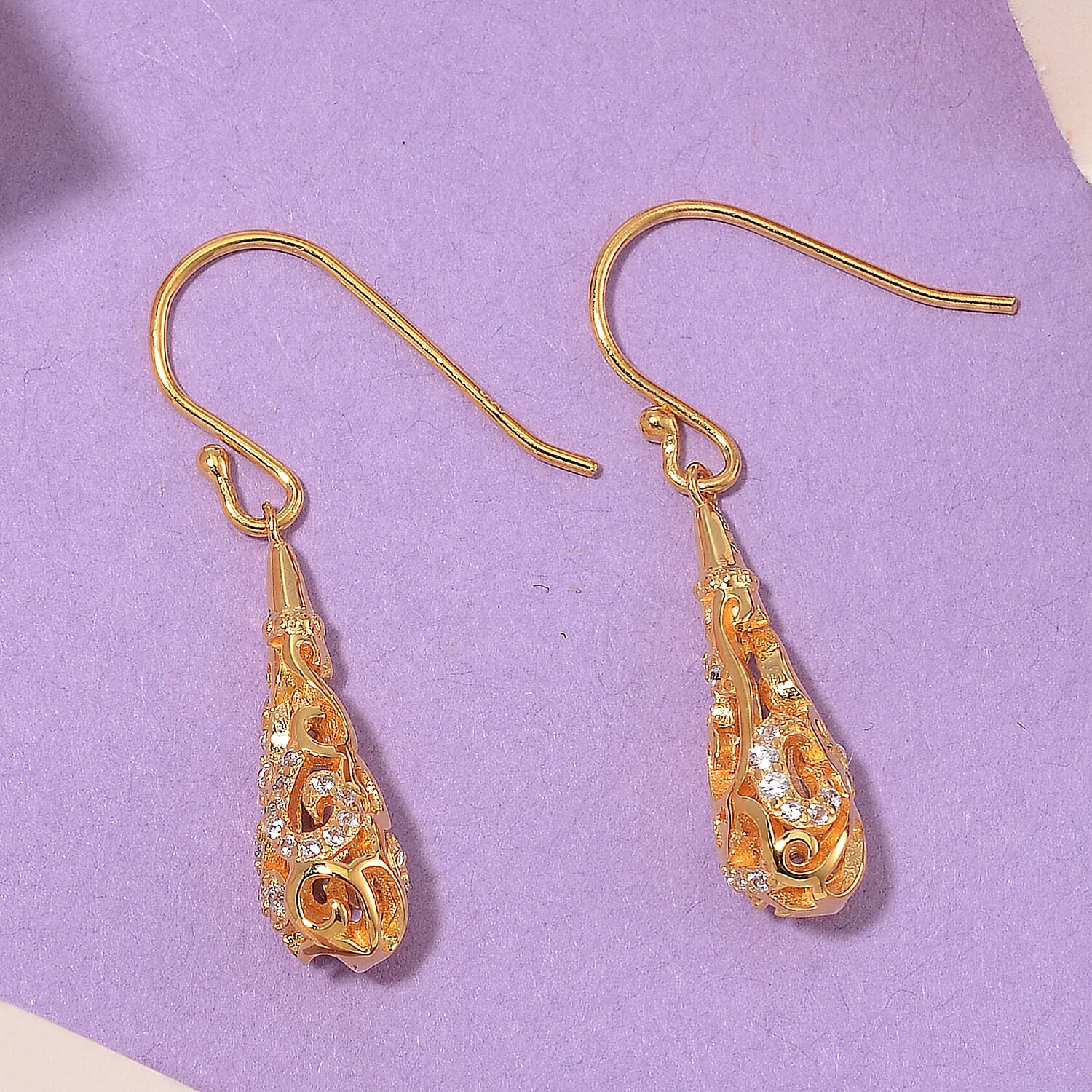 LucyQ - Air Drip Collection White Zircon Earring with Hook in 18K Vermeil Yellow Gold Plated Sterling Silver 1.32 Ct. 8064866 1