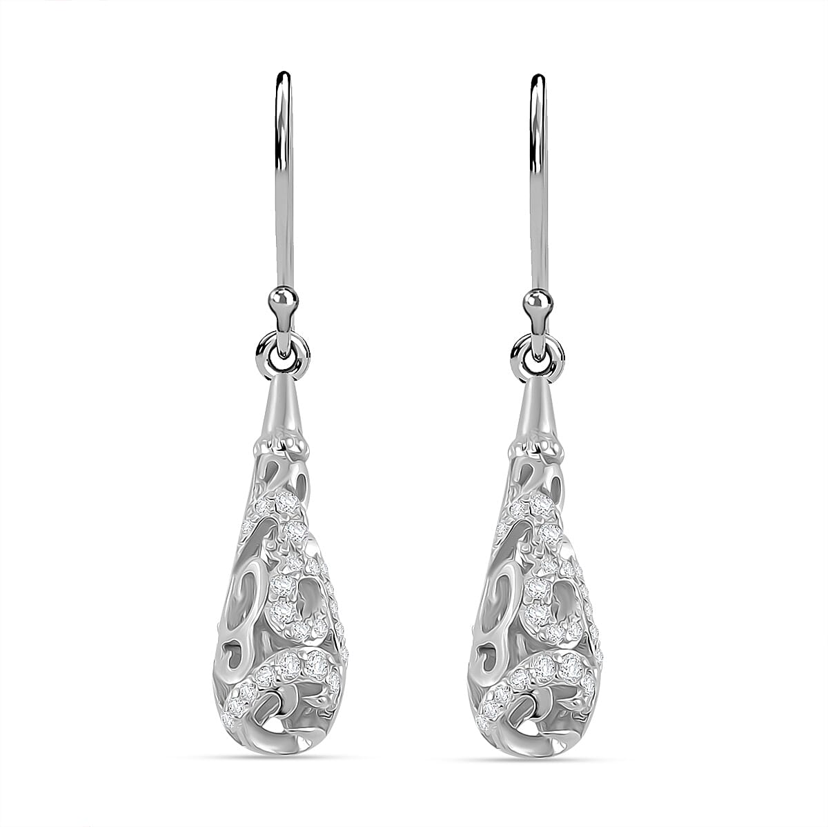 LucyQ - Air Drip Collection White Zircon Earring with Hook in Rhodium Overlay Sterling Silver 1.32 Ct. 8064864 0
