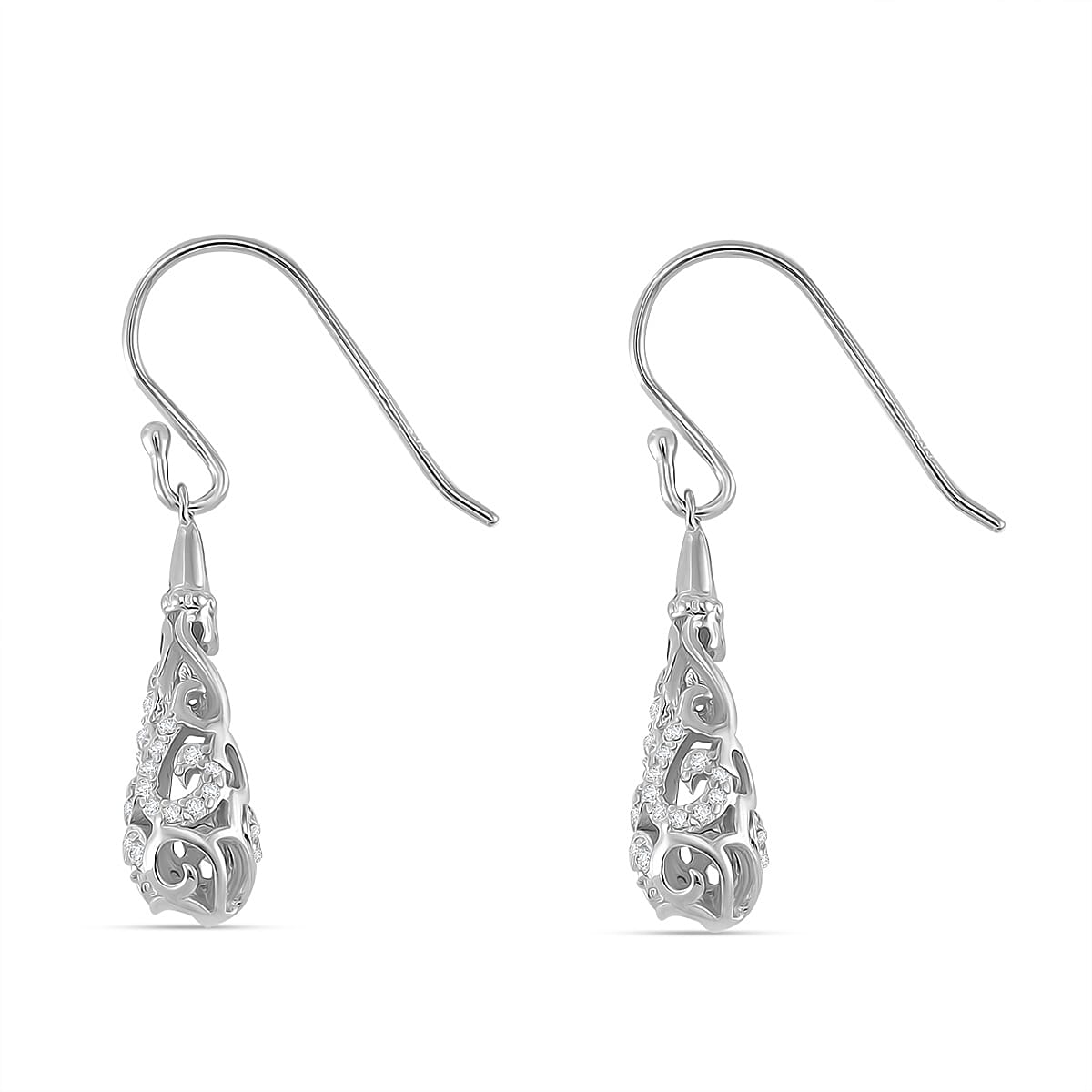 LucyQ - Air Drip Collection White Zircon Earring with Hook in Rhodium Overlay Sterling Silver 1.32 Ct. 8064864 3