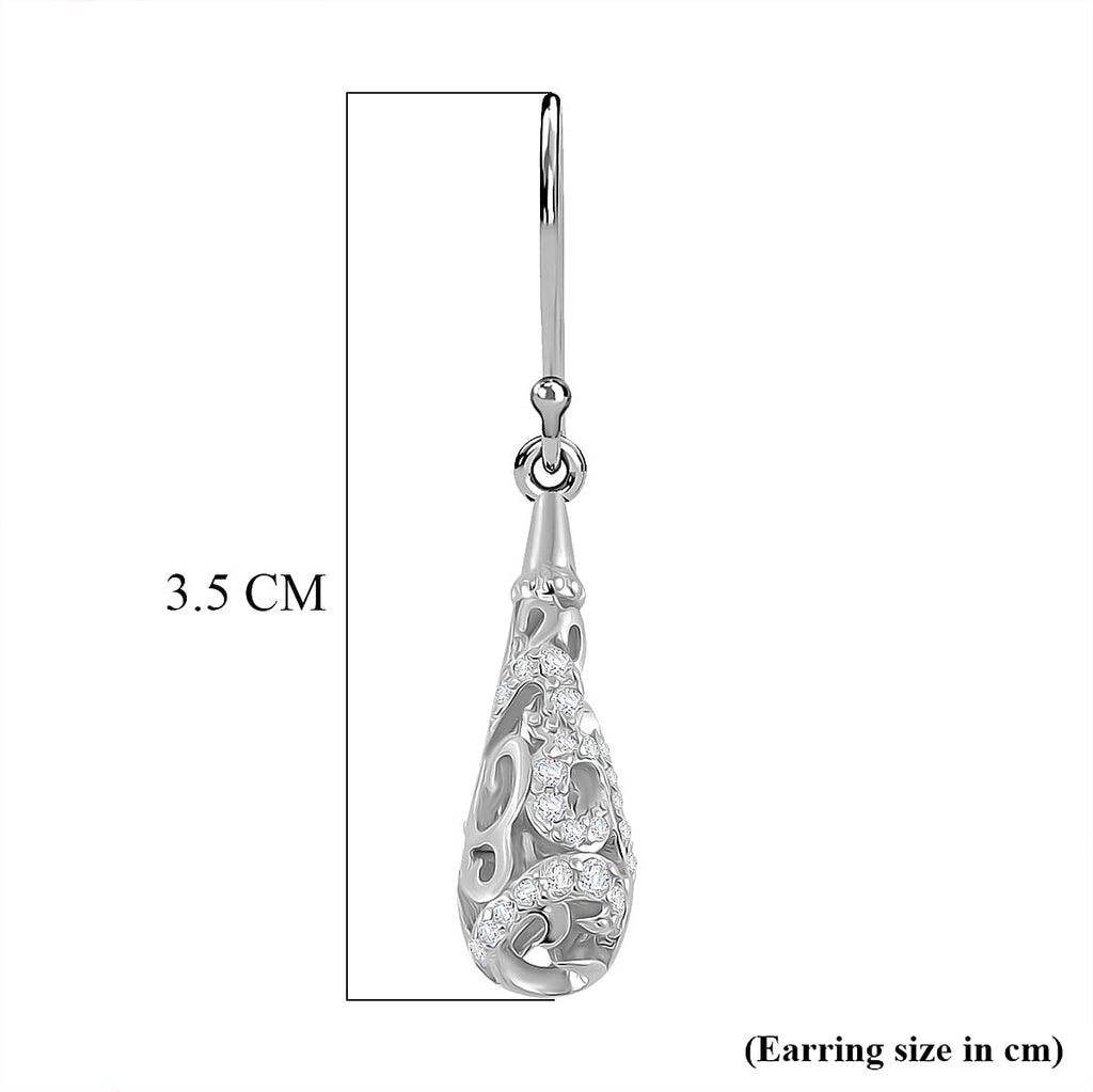 LucyQ - Air Drip Collection White Zircon Earring with Hook in Rhodium Overlay Sterling Silver 1.32 Ct.