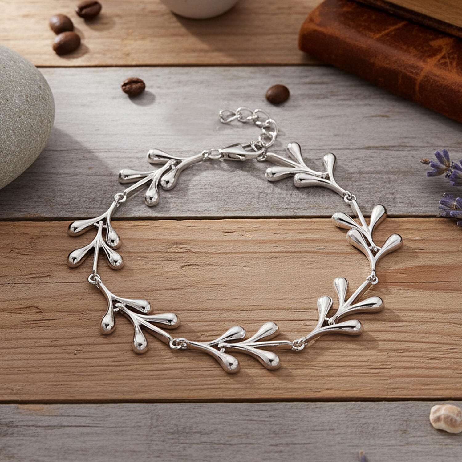 Lucy Q-Drop Collection Rhodium Overlay Sterling Silver Splash Bracelet (Size 7 - 1 Ext), Silver Wt. 13.00 Gms. 8286573 2