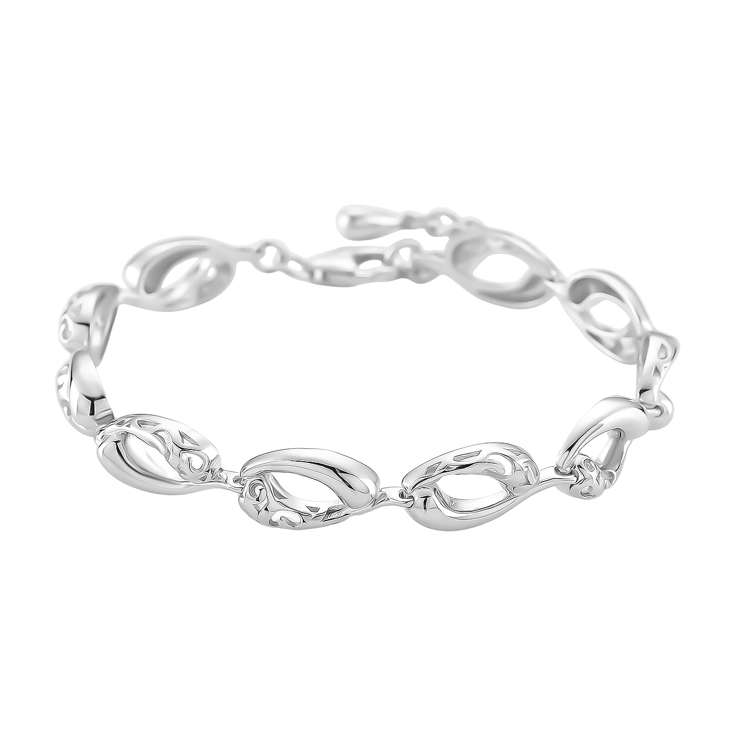 LucyQ Flame Collection - Rhodium Overlay Sterling Silver Bracelet (Size 6.5 - 1 Ext), Silver Wt. 10.60 Gms. 8204103 0
