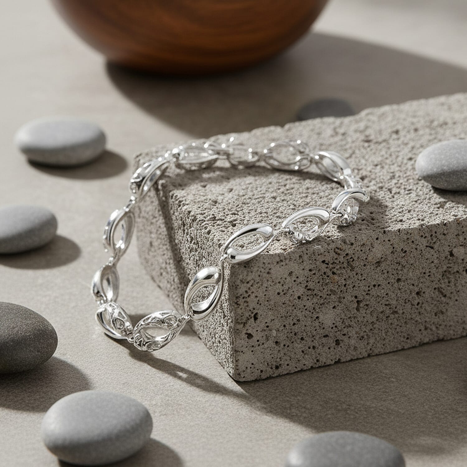 LucyQ Flame Collection - Rhodium Overlay Sterling Silver Bracelet (Size 7 - 1 Ext), Silver Wt. 11.55 Gms. 8204104 2