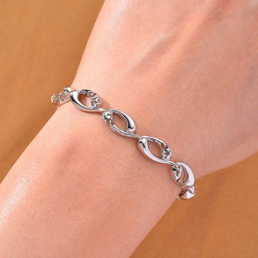 LucyQ Flame Collection - Rhodium Overlay Sterling Silver Bracelet (Size 7 - 1 Ext), Silver Wt. 11.55 Gms.