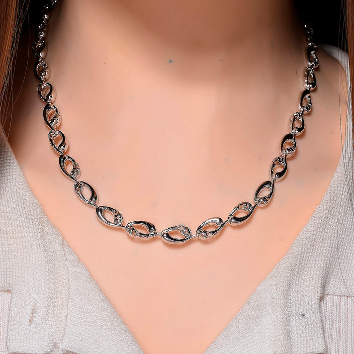 Lucy Q Flame Collection - Rhodium Overlay Sterling Silver Station Necklace (Size 16 - 4 Ext), Silver Wt. 33.30 Gms. 8204035 2
