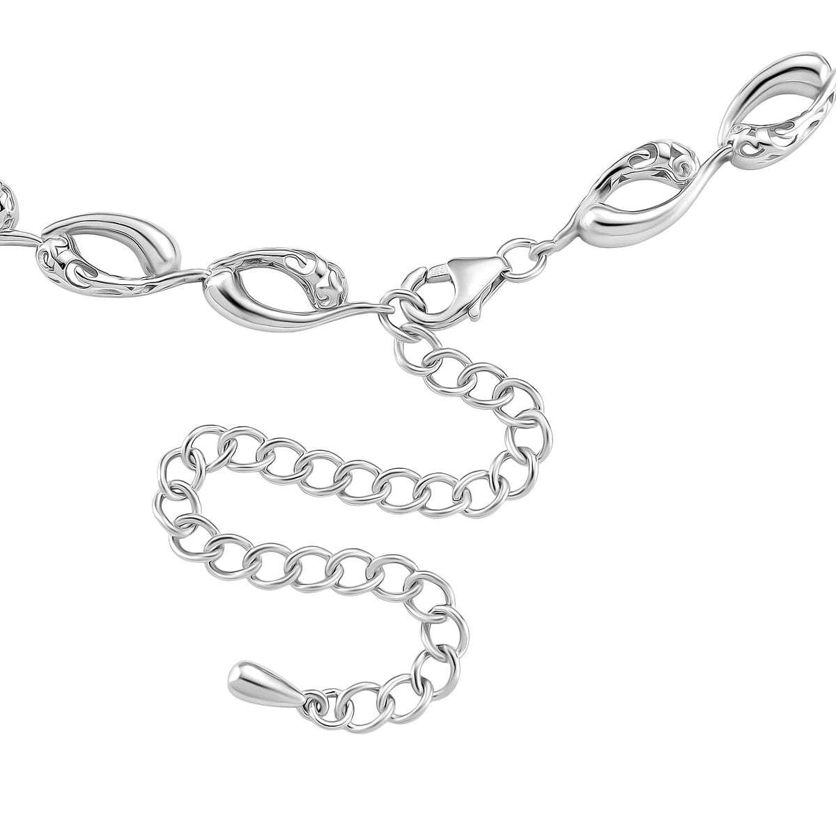 Lucy Q Flame Collection - Rhodium Overlay Sterling Silver Station Necklace (Size 16 + 4 Ext), Silver Wt. 33.30 Gms. 8204035 5