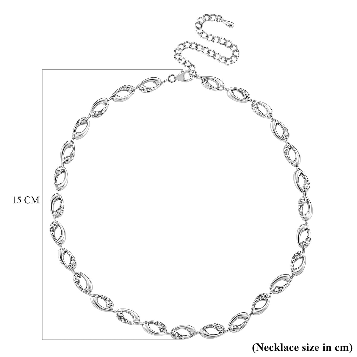 Lucy Q Flame Collection - Rhodium Overlay Sterling Silver Station Necklace (Size 16 + 4 Ext), Silver Wt. 33.30 Gms. 8204035 6