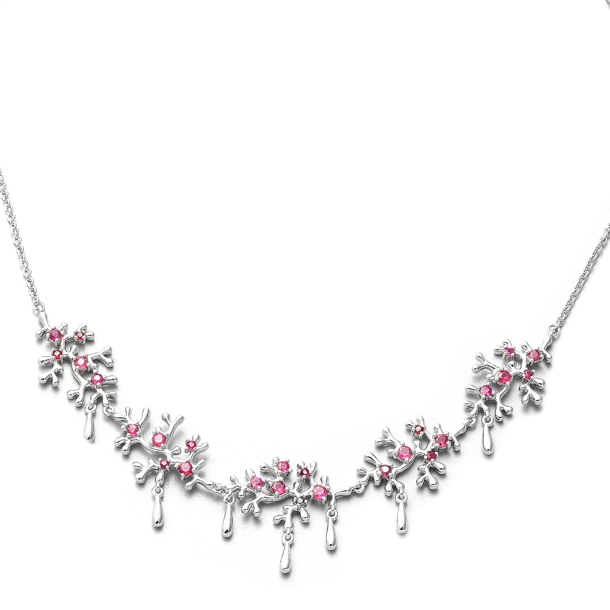 Lucy Q Splash Collection - Fissure Filled Ruby Necklace Size-16 in Rhodium Plated Sterling Silver 2.56 Ct. Silver Wt. 18.34 gms 3879326 0