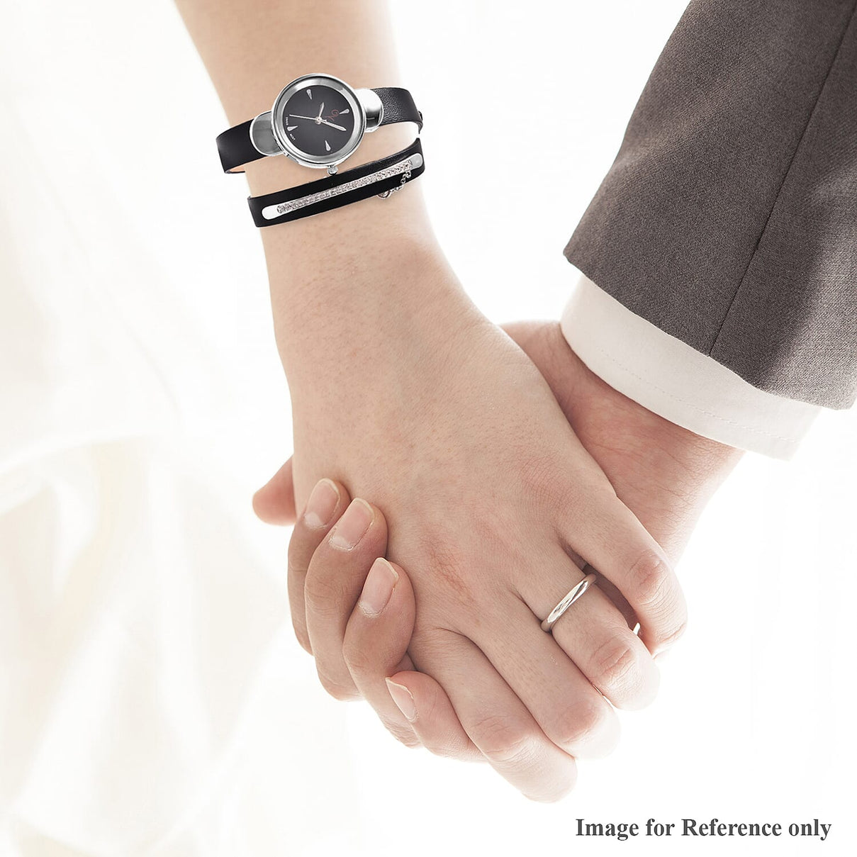 Lucy Q Swiss Movement Black Dial 3ATM Water Resistant Watch with 3 Row Black Leather Strap and Natural Cambodian Zircon Studded Sterling Silver Charm in a Gift Box 3717385 2